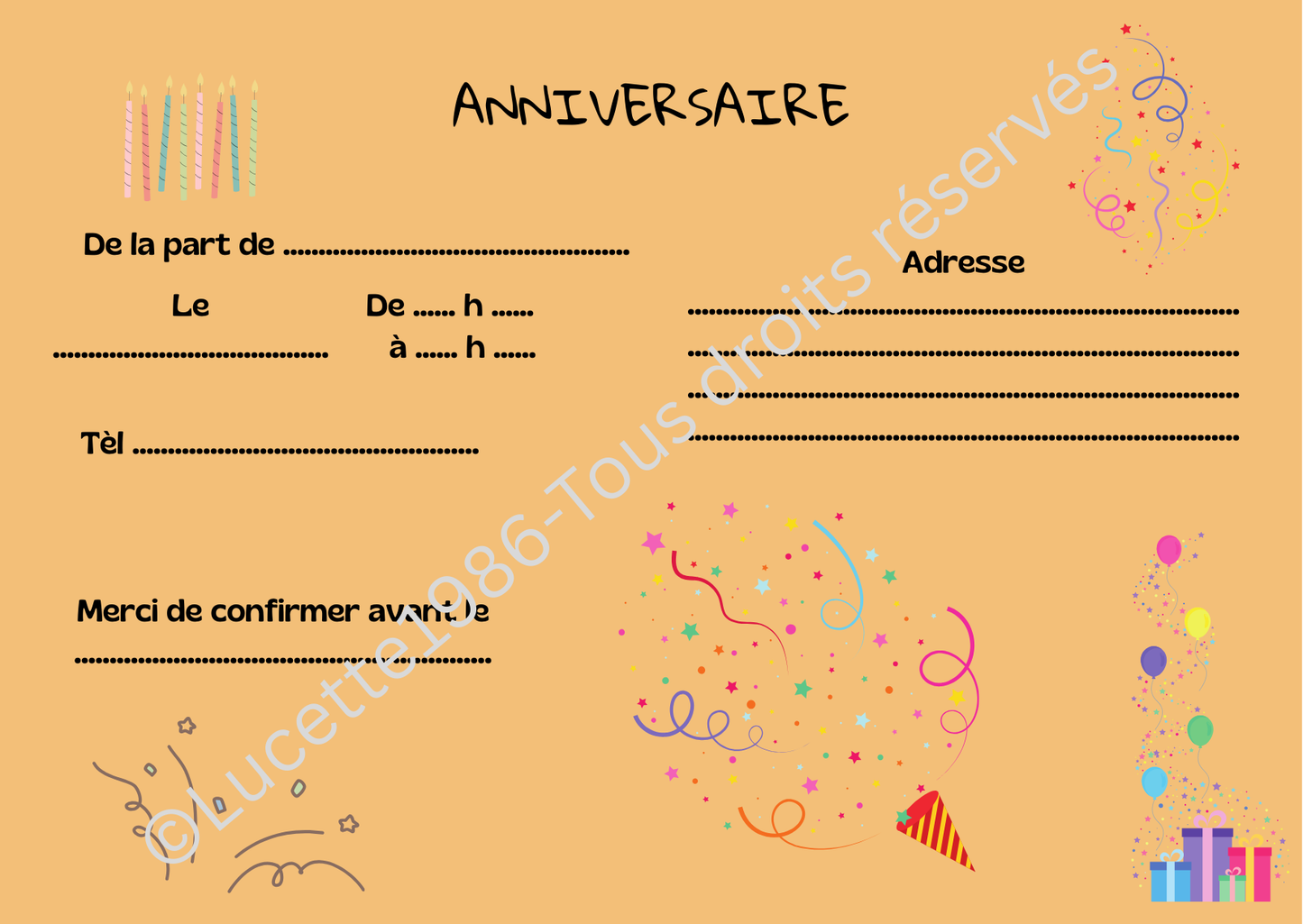 LOT 8 INVITATIONS ANNIVERSAIRE PATCH
