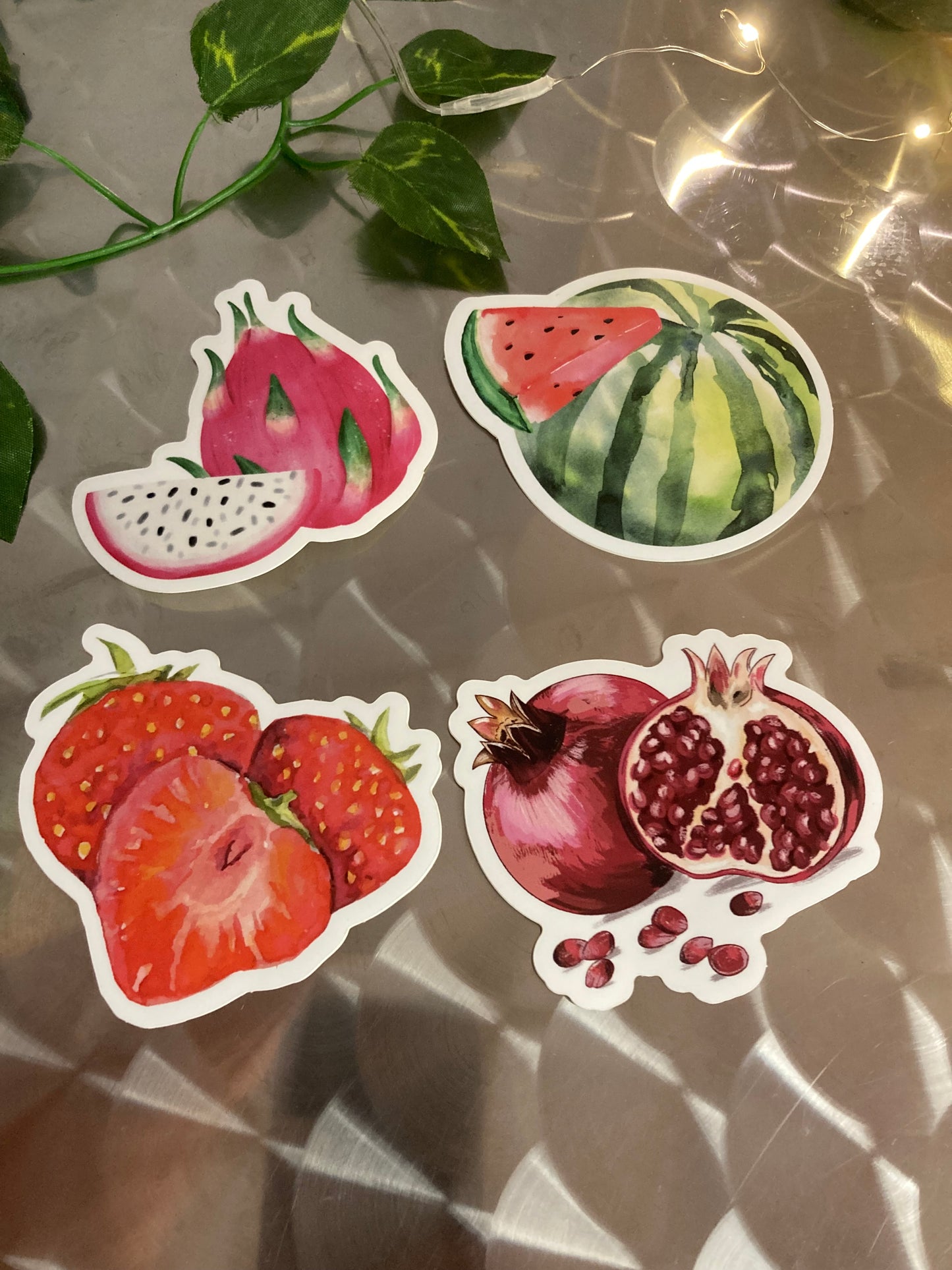 LOT 4 STICKERS 8 cm  Fruits d'été