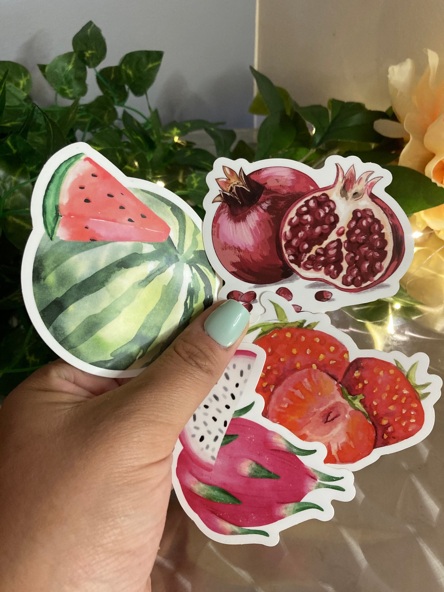 LOT 4 STICKERS 8 cm  Fruits d'été