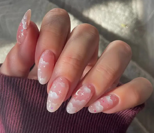 24 FAUX ONGLES NUAGES ROSES